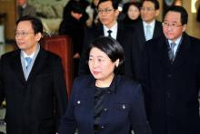 La présidente du groupe Hyundai, Hyun Jung-eun, de retour d'une visite en Corée du Nord le 27 décembre 2011