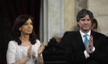 Cristina Kirchner (g), alors présidente, et le vice-président Amado Boudou, le 1er mars 2014 à Buenos Aires, en Argentine