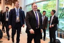 Le secrétaire d'Etat américain Mike Pompeo à son arrivée au sommet de l'Asean à Singapour le 3 août 2018