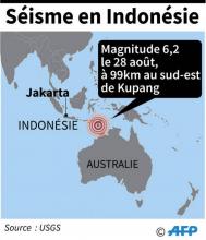 Carte de localisation de l'épicentre du séisme de magnitude 6,2 survenu le 28 août en Indonésie à une profondeur de 8 km