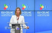 La cheffe de la diplomatie de l'UE Federica Mogherini au siège de l'Union européenbne à Bruxelles, le 17 juillet 2018juillet 2018