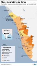 Carte de localisation de l'Etat du Kerala en Inde touché par les inondations, bilan