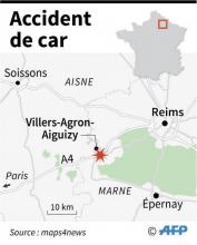Localisation de l'accident de car dans l'Aisne faisant neuf blessés, la plupart des enfants, dont deux dans un état grave