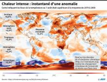 Carte mondiale indiquant les lieux où la température au 7 août était supérieure à la moyenne de 1979 à 2000