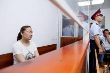 Saïragoul Saouïtbaï, une Chinoise d'origine kazakhe lors de son procès à Jarkent, au Kazakhstan, le 17 juillet 2018