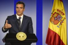 Le Premier ministre espagnol Pedro Sanchez en conférence de presse à Bogota en Colombie, le 30 août 2018
