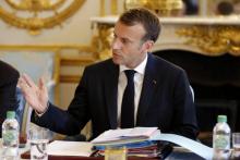 Le président français Emmanuel Macron réunit ses ministres une dernière fois avant les congés d'été, à l'Elysée, le 03 août 2018