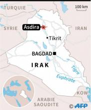 Carte de localisation d'Asdira au nord de Tikrit en Irak, où 6 personnes, dont des membres des forces de sécurité, ont été tuées et 4 autres blessées mercredi dans une attaque de jihadistes