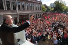 Le président turc Recep Tayyip Erdogan devant ses partisans dans la ville de Trabzon, le 12 août 2018