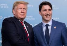 Le président américain Donald Trump et le Premier ministre canadien Justin Trudeau le 08 juin 2018 à La Malbaie au Quebec