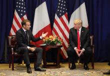 Le président français Emmanuel Macron, à gauche et son homologue américain Donald Trump à New York, le 24 septembre 2018, à la veille de leurs discours respectifs à l'Assemblée générale de l'ONU