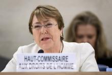La nouvelle Haut-Commissaire de l'ONU aux droits de l'homme, Michelle Bachelet s'adresse pour la première fois au Conseil des droits de l'homme à Genève, le 10 septembre 2018