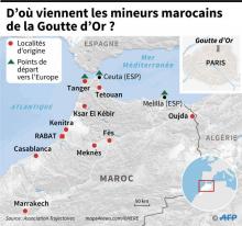 Carte indiquant les localités d'origine des mineurs marocains de la Goutte d'Or, à Paris