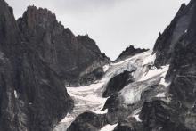 Le glacier des Bossons, un glacier du massif du Mont-Blanc, le 1er septembre 2018
