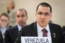 Le ministre des Affaires étrangères du Venezuela Jorge Arreaza devant les diplomates du Conseil des droits de l'homme à Genève, le 11 septembre 2018