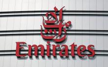 Logo de la compagnie aérienne Emirates, prise le 10 août 2017 à Dubai