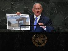 Le Premier ministre israélien Benjamin Netanyahu lors de son discours à l'Assemblée générale des Nations unies à New York, le 27 septembre 2018