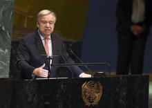 Le secrétaire général de l'ONU Antonio Guterres à l'ouverture de l'Assemblée générale annuelle de l'organisation, à New York le 25 septembre 2018