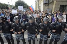 L'opposant russe Alexeï Navalny manifeste à Moscou, le 5 mai 2018