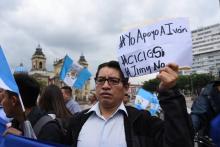 Manifestation à Guatemala Ciudad contre la décision du président Jimmy Morales d'interdir l'entrée dans le pays à Iván Velásquez, directeur d'une mission de l'ONU contre la corruption, le 31 août 2018