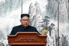 Le président nord-coréen Kim Jong Un lors d'une conférence de presse à Pyongyang le 19 septembre 2018