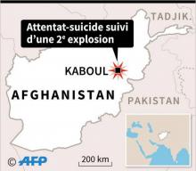 Carte de localisation de l'attentat-suicide dans une salle de sport de Kaboul suivi d'une seconde explosion qui s'est produite à proximité