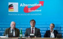 (g-d), Alexander Gauland, Bernd Baumann et Alice Weidel du parti AfD lors d'une conférence de presse, le 11 septembre 2018 à Berlin
