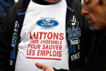 Le tee-shirt d'un salarié de Ford lors d'une manifestation à Bordeaux, le 9 mars 2018.