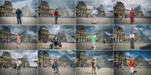 Une série de 12 photos d'archives montre des touristes de différents pays devant le muséee du Louvere à Paris le 15 août 2018