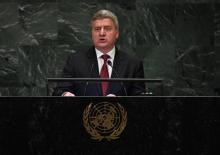 Le président de la Macédoine Gjorge Ivanov lors de l'Assemblée générale de l'ONU à New York, le 27 septembre 2018