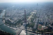 Une vue aérienne de la Tour Eiffel, le 24 juillet 2018