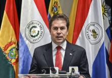 Le ministre des Affaires étrangères du Paraguay Luis Alberto Castiglioni annonce lors d'une conférence de presse le 5 septembre 2018 à Asuncien le rapatriement de l'ambassade paraguayenne de Jérusalem