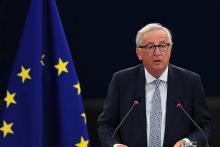 Le président de la Commission européenne Jean-Claude Juncker devant le Parlement européen à Strasbourg, le 12 septembre 2018