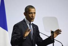 L'ex-président amércain Barack Obama à la COP 21 au Bourget près de Paris, le 30 novembre 2015
