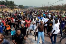 Des partisans de l'ancien vice-président congolais Jean-Pierre Bemba manifestent leur joie lors de son retour à Kinshasa, le 1er août 2018.