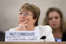 La nouvelle Haut-Commissaire de l'ONU aux droits de l'homme, Michelle Bachelet s'adresse pour la première fois au Conseil des droits de l'homme à Genève, le 10 septembre 2018