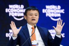 Jack Ma, président et co-fondateur emblématique du géant chinois du commerce en ligne Alibaba, à Davos en Suisse, le 24 janvier 2018