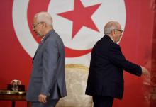 Le président tunisien Béji Caïd Essebsi (D) et le chef du parti Ennahdha, Rached Ghannouchi (G), le 13 juillet 2016 au palais de Carthage, près de Tunis