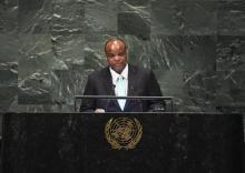 Le roi Mswati III du eSwatini à la tribune de l'Assemblée générale de l'ONU, le 26 septembre 2018 à New York