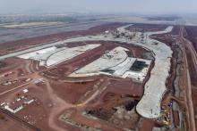 Esta foto tomada el 21 de julio de 2018 muestra una vista aérea de la construcción del nuevo aeropuerto de la Ciudad de México, en Texcoco, Estado de México