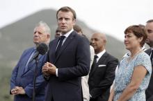 Le président français Emmanuel Macron pendant un discours à Goyave (Guadeloupe), le 28 septembre 2018.
