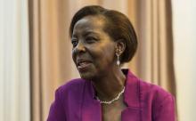 La Rwandaise Louise Mushikiwabo, candidate au poste de secrétaire générale de l'Organisation internationale de la Francophonie (OIF) à New York le 25 septembre 2018.