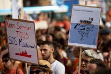 Manifestation de soutien à l'Aquarius, le bateau de SOS Méditerranée qui sauve des migrants en mer, le 6 octobre 2018 à Marseille