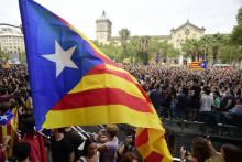 Manifestion en faveur de l'indépendance de la Catalogne à Barcelone, lors d'une grève générale à l'appel des syndicats, le 3 octobre 2017