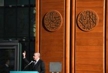 Le président turc Recep Tayyip Erdogan inaugure le 29 septembre 2018 la mosquée de Cologne, financée par l'Union des affaires turco-islamiques (Ditib)