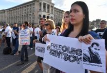 Rassemblement en soutien à Oleg Sentsov en grève de la faim, à Kiev en Ukraine, le 13 juillet 2018
