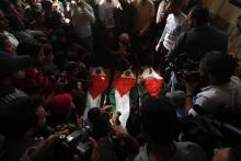 Funérailles de trois adolescents tués dans une frappe aérienne de l'armée israélienne sur la bande de Gaza, le 29 octobre 2018