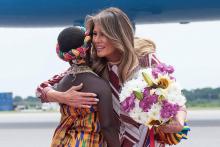 Arrivée de la Première dame des Etats-Unis Melania Trump au Ghana où elle a entamé sa première tournée en Afrique, le 2 octobre 2018