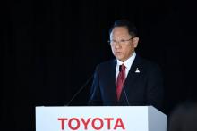 Akio Toyoda, le patron de Toyota, lors de l'annonce des résultats annuels du groupe, le 9 mai 2018 à Tokyo