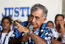 Le dirigeant indépendantiste polynésien Oscar Temaru, le 24 juillet 2014 à Papeete (Polynésie française)